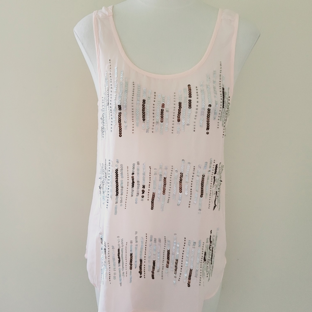 Vanity blush sheer sequin tank size medium